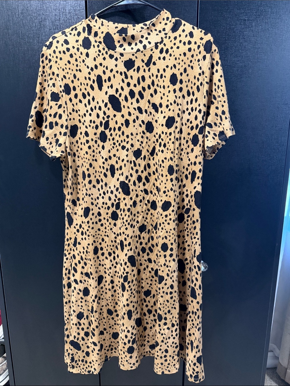 Forever 21 Tan and Black Animal Print Mock Neck Maxi Dress